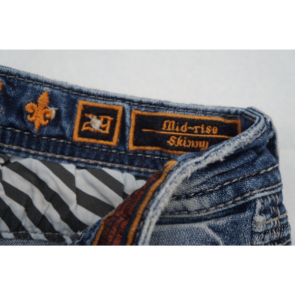 Womens Rock Revival Pilkin Skinny Jeans Size 29 Mid Rise Embellished 29x30 Y2K - Picture 3 of 8